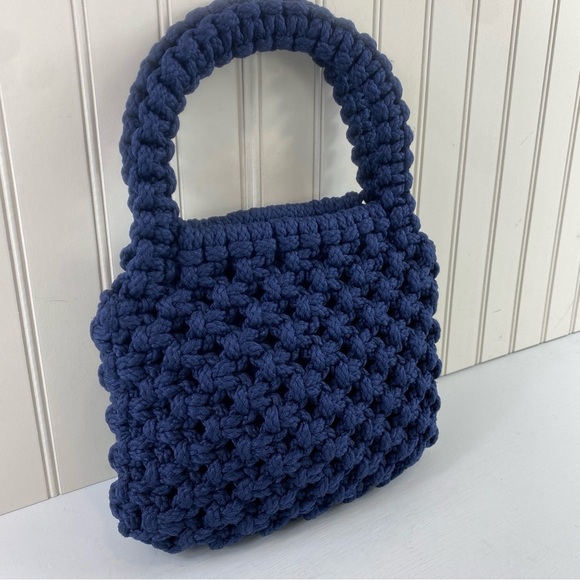 Blue Mini Macramé Handmade Crochet‎ Bag with Textured Design - Picture 3 of 9